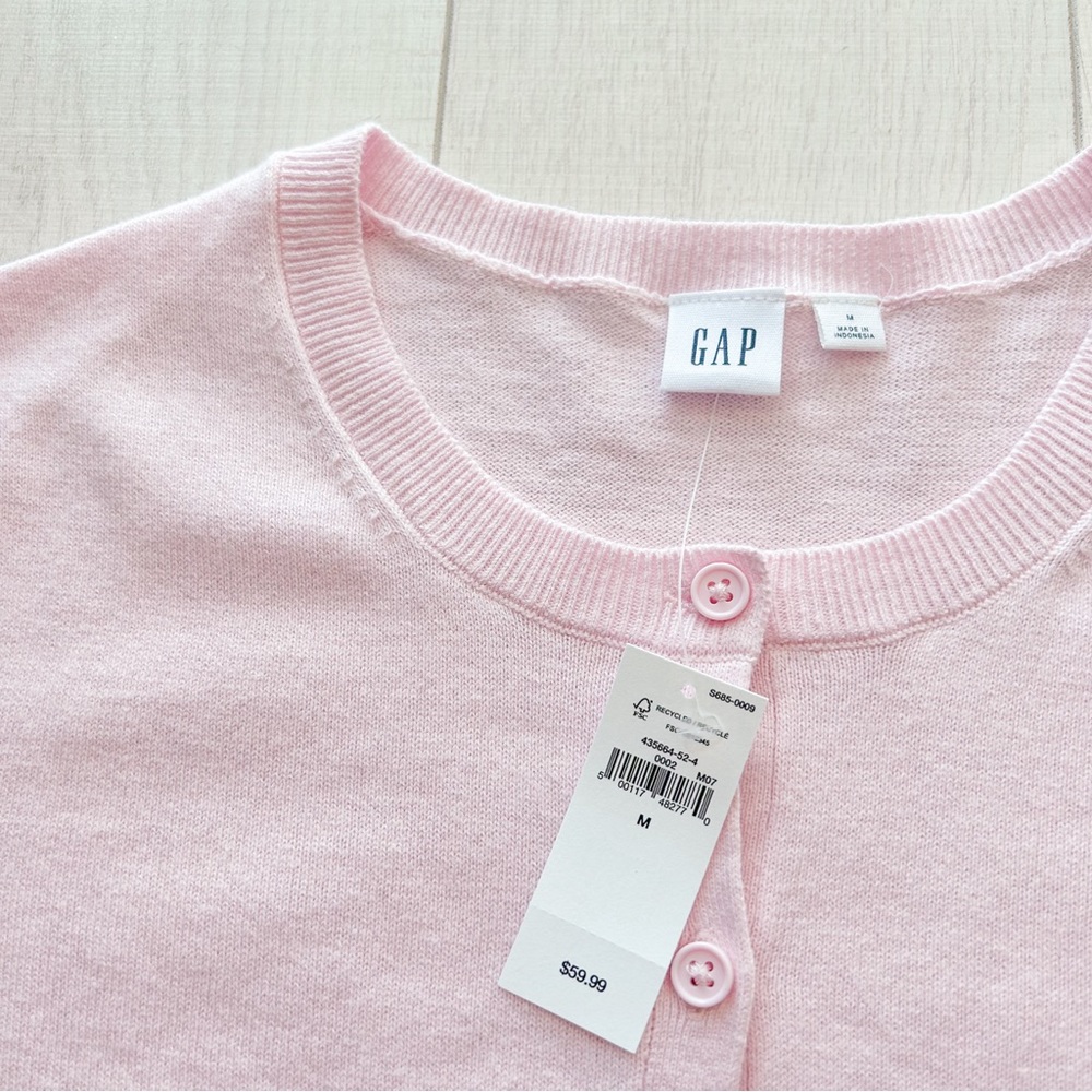 Pastel pink cotton crewneck cardigan - Picture 3 of 7